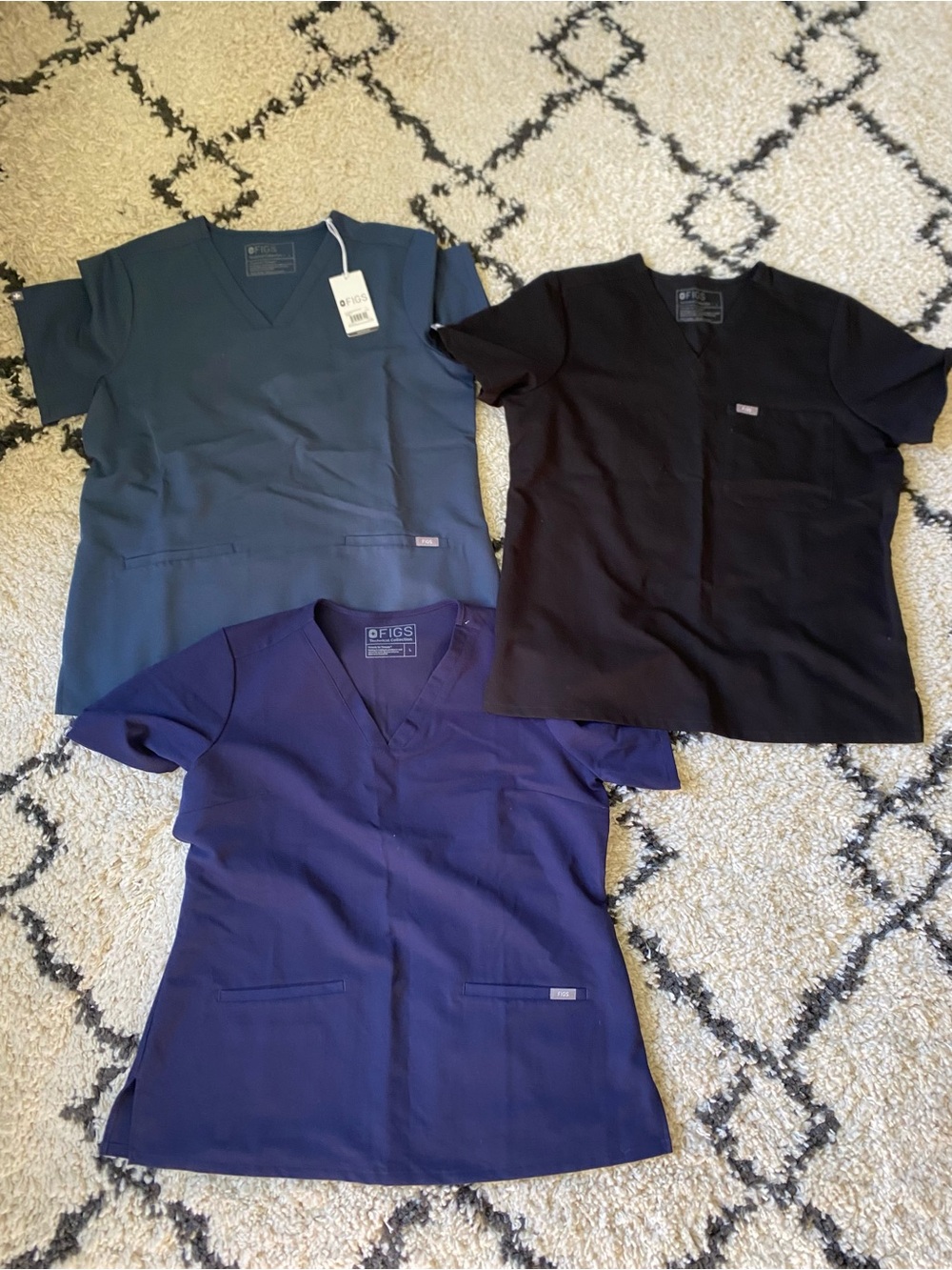 Figs Women's Short Sleeve V-Neck Scrub Tops in Dark Harbor, Black, Navy
